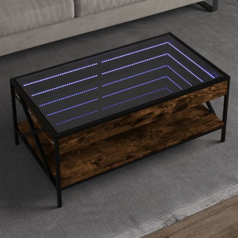 VidaXL Stolik kawowy z LED Infinity, przydymiony dąb, 90x50x38 cm