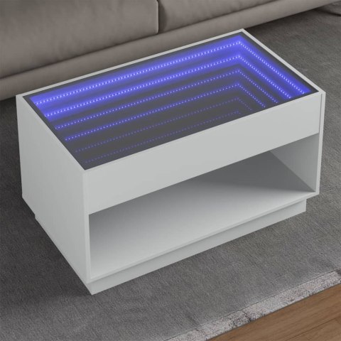 VidaXL Stolik kawowy z LED Infinity, biały, 90x50x50 cm