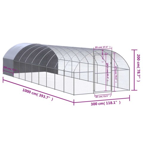 VidaXL Klatka zewnętrzna dla kurcząt, 3x10x2 m, stal galwanizowana VidaXL Klatka zewnętrzna dla kurcząt, 3x10x2 m, stal galwanizowana