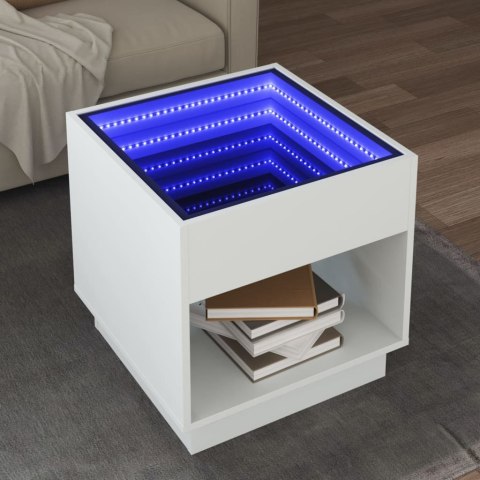 VidaXL Stolik kawowy z LED Infinity, biały, 50x50x50 cm