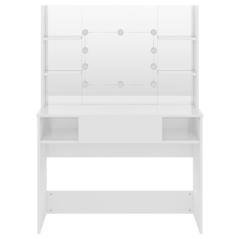 Stolik do makijażu z LED, 100x40x135 cm, MDF, lśniący biały Stolik do makijażu z LED, 100x40x135 cm, MDF, lśniący biały