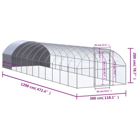 Klatka zewnętrzna dla kurcząt, 3x12x2 m, stal galwanizowana Klatka zewnętrzna dla kurcząt, 3x12x2 m, stal galwanizowana