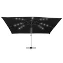 VidaXL Parasol wiszący z LED i aluminiowym słupkiem 400x300 cm, czarny