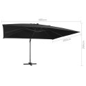 VidaXL Parasol wiszący z LED i aluminiowym słupkiem 400x300 cm, czarny