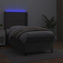 VidaXL Łóżko kontynentalne z materacem i LED, szara ekoskóra 90x200 cm