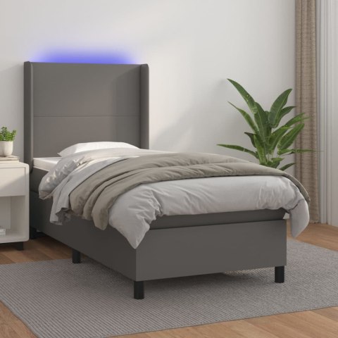 VidaXL Łóżko kontynentalne z materacem i LED, szara ekoskóra 90x200 cm