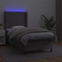 VidaXL Łóżko kontynentalne z materacem i LED, szara ekoskóra 90x200 cm