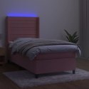 VidaXL Łóżko kontynentalne z materacem i LED, różowy aksamit 100x200cm