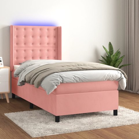 VidaXL Łóżko kontynentalne z materacem i LED, różowy aksamit 90x190 cm