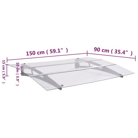 Daszek nad drzwi Srebrny i Przezroczysty 150x90 cm PET Daszek nad drzwi Srebrny i Przezroczysty 150x90 cm PET