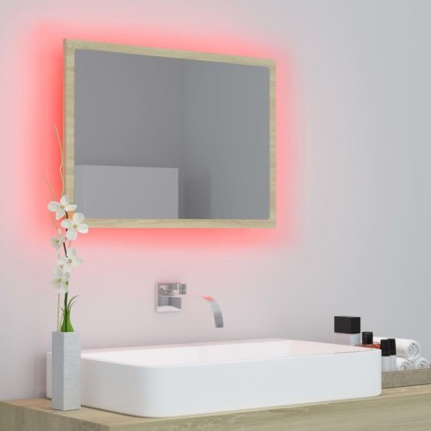Lustro łazienkowe LED, kolor dąb sonoma, 60x8,5x37 cm, akryl Lustro łazienkowe LED, kolor dąb sonoma, 60x8,5x37 cm, akryl