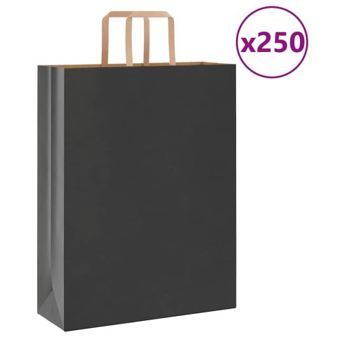  Torby papierowe 250 szt. z uchwytami Czarne 32x12x42 cm