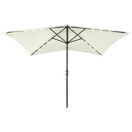  Parasol ogrodowy z LED i stalowym słupkiem, piaskowy, 2x3 m