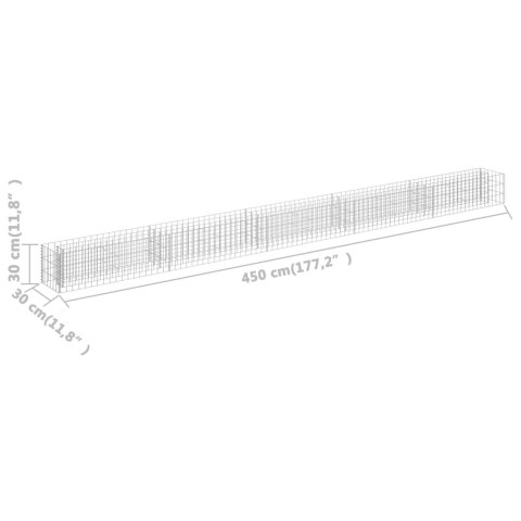 Podwyższona donica gabionowa, galwanizowana stal, 450x30x30 cm Podwyższona donica gabionowa, galwanizowana stal, 450x30x30 cm