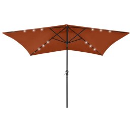  Parasol ogrodowy z LED i stalowym słupkiem, terakota, 2x3 m