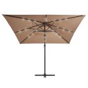  Parasol wiszący z LED i stalowym słupkiem, 250x250 cm, taupe