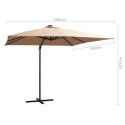  Parasol wiszący z LED i stalowym słupkiem, 250x250 cm, taupe