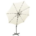  Parasol wiszący z lampkami LED i słupkiem, 300 cm, piaskowy