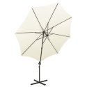  Parasol wiszący z lampkami LED i słupkiem, 300 cm, piaskowy