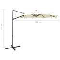  Parasol wiszący z lampkami LED i słupkiem, 300 cm, piaskowy