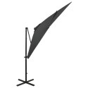  Parasol wiszący z lampkami LED i słupkiem, antracytowy, 250 cm