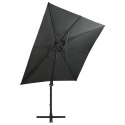  Parasol wiszący z lampkami LED i słupkiem, antracytowy, 250 cm