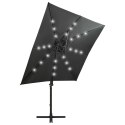  Parasol wiszący z lampkami LED i słupkiem, antracytowy, 250 cm