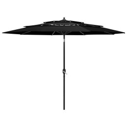  3-poziomowy parasol na aluminiowym słupku, czarny, 3 m