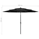  3-poziomowy parasol na aluminiowym słupku, czarny, 3 m