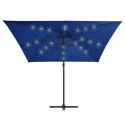  Parasol wiszący z LED i stalowym słupkiem 250x250 cm, niebieski