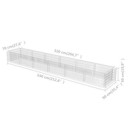 Podwyższona donica gabionowa, galwanizowana stal, 540x90x50 cm Podwyższona donica gabionowa, galwanizowana stal, 540x90x50 cm
