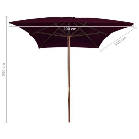 Parasol ogrodowy na drewnianym słupku, bordowy, 200x300 cm Parasol ogrodowy na drewnianym słupku, bordowy, 200x300 cm