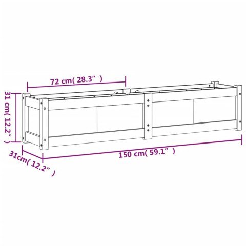 Donica ogrodowa, biała, 150x31x31 cm, lite drewno sosnowe Donica ogrodowa, biała, 150x31x31 cm, lite drewno sosnowe