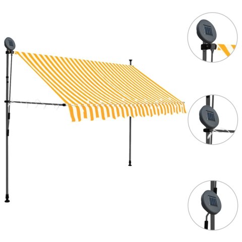 Ręcznie zwijana markiza z LED, 300 cm, biało-pomarańczowa Ręcznie zwijana markiza z LED, 300 cm, biało-pomarańczowa