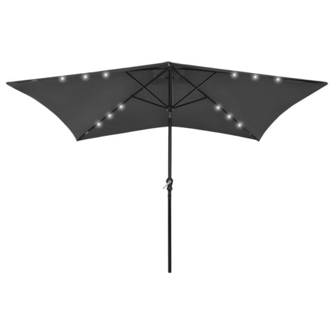  Parasol ogrodowy z LED i stalowym słupkiem, antracytowy, 2x3 m