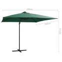  Parasol wiszący z LED i stalowym słupkiem, 250x250 cm, zielony