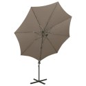  Parasol wiszący z lampkami LED i słupkiem, 300 cm, taupe