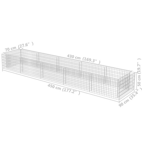 Podwyższona donica gabionowa, galwanizowana stal, 450x90x50 cm Podwyższona donica gabionowa, galwanizowana stal, 450x90x50 cm