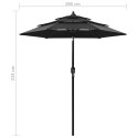  3-poziomowy parasol na aluminiowym słupku, czarny, 2 m