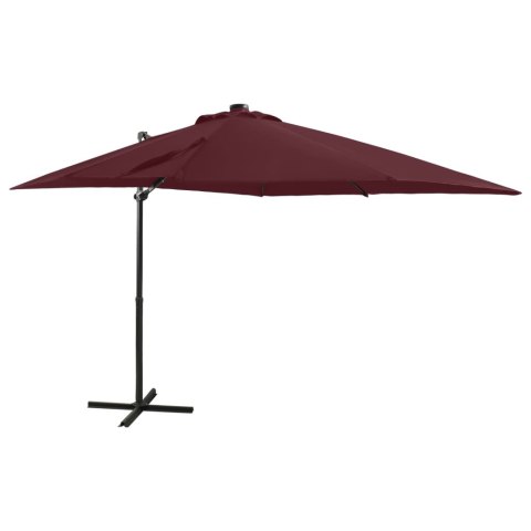  Parasol wiszący z LED i słupkiem, bordowy, 250 cm