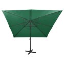  Parasol wiszący z LED i słupkiem, zielony, 300 cm