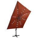  Parasol wiszący z lampkami LED i słupkiem, terakota, 300 cm