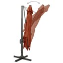  Parasol wiszący z lampkami LED i słupkiem, terakota, 300 cm