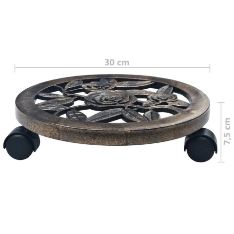 Stojaki na kółkach pod donice, 6 szt., brąz, 30 cm, plastik Stojaki na kółkach pod donice, 6 szt., brąz, 30 cm, plastik