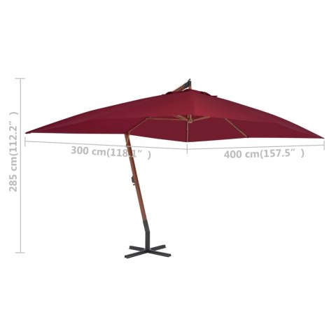 Wiszący parasol z drewnianym słupkiem, 400x300 cm, bordowy Wiszący parasol z drewnianym słupkiem, 400x300 cm, bordowy