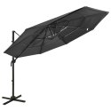  4-poziomowy parasol na aluminiowym słupku, antracytowy, 3x3 m