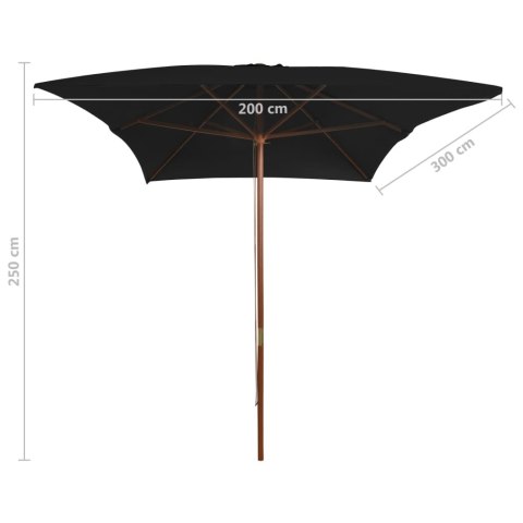 Parasol ogrodowy na drewnianym słupku, czarny, 200x300 cm Parasol ogrodowy na drewnianym słupku, czarny, 200x300 cm