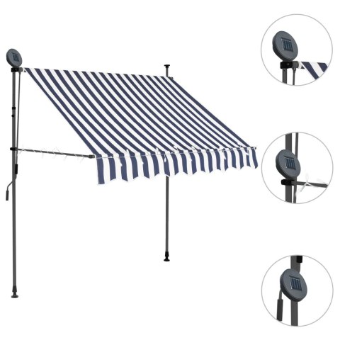 Ręcznie zwijana markiza z LED, 150 cm, niebiesko-biała Ręcznie zwijana markiza z LED, 150 cm, niebiesko-biała