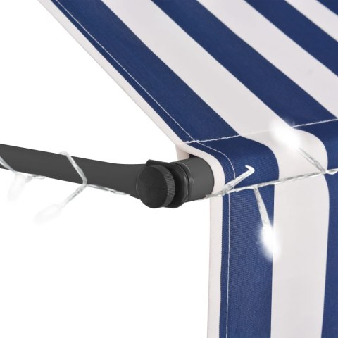 Ręcznie zwijana markiza z LED, 150 cm, niebiesko-biała Ręcznie zwijana markiza z LED, 150 cm, niebiesko-biała
