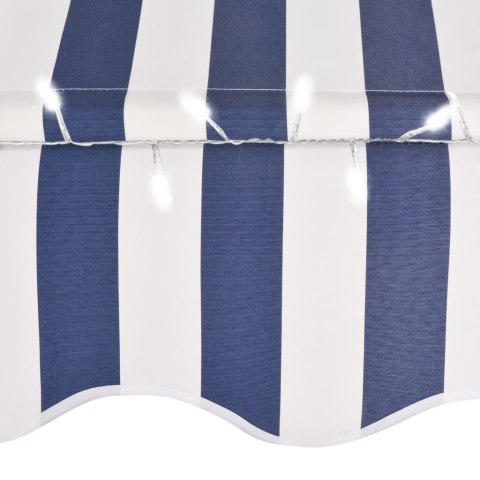 Ręcznie zwijana markiza z LED, 150 cm, niebiesko-biała Ręcznie zwijana markiza z LED, 150 cm, niebiesko-biała
